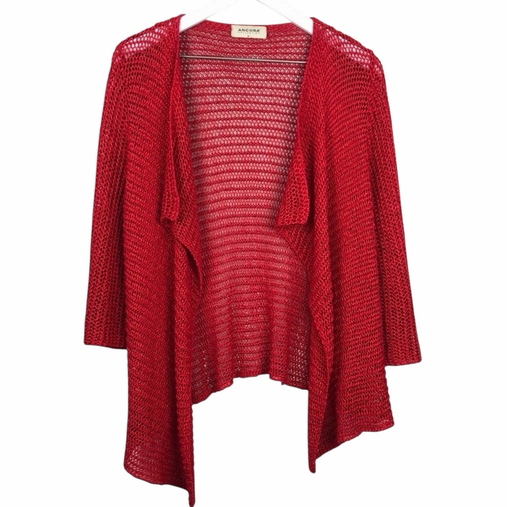Ancora Open Knit Bright Cherry Red Cardigan‎